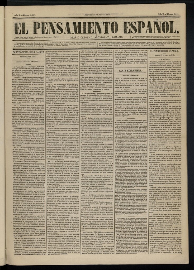 Miniatura de El Pensamiento Español del 21 de julio de 1869, nº 2913