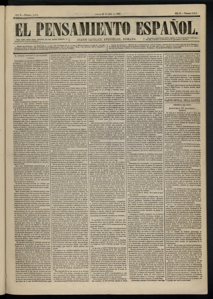 Miniatura de El Pensamiento Español del 22 de julio de 1869, nº 2914