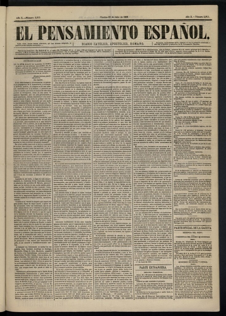 Miniatura de El Pensamiento Español del 23 de julio de 1869, nº 2915