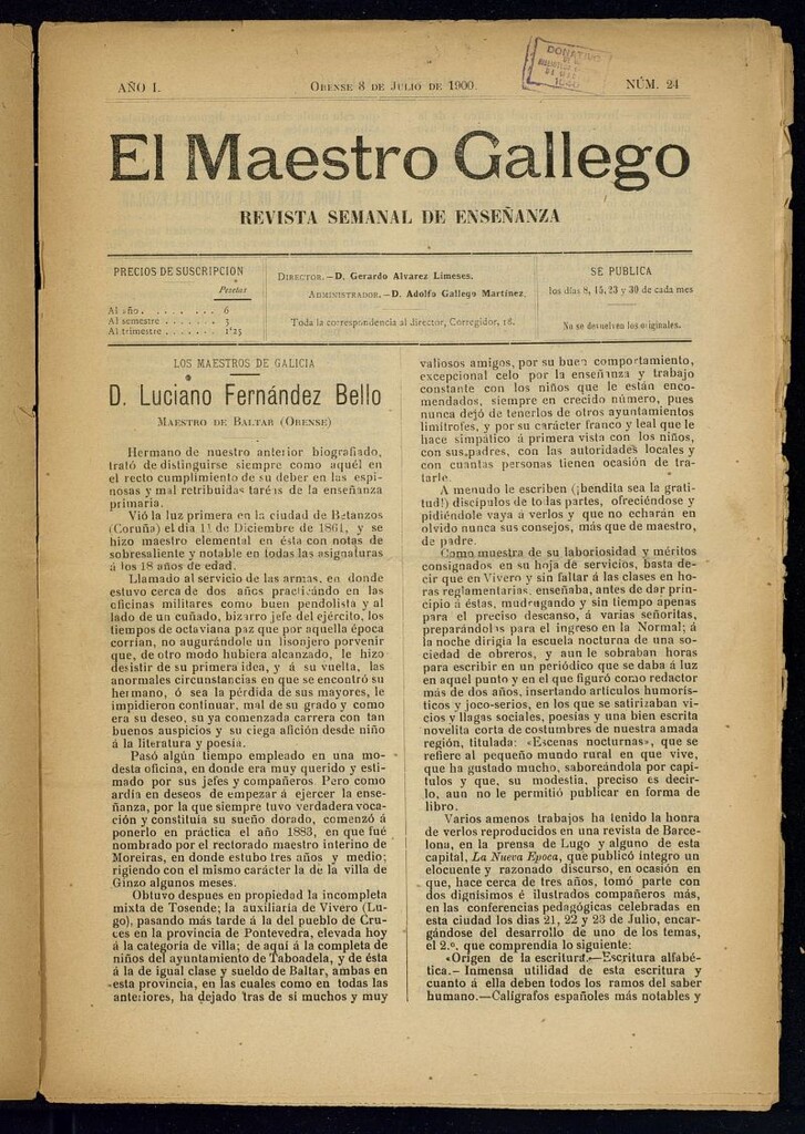 Miniatura de El Maestro Gallego del 8 de julio de 1900
