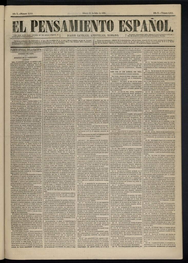 Miniatura de El Pensamiento Español del 24 de julio de 1869, nº 2916
