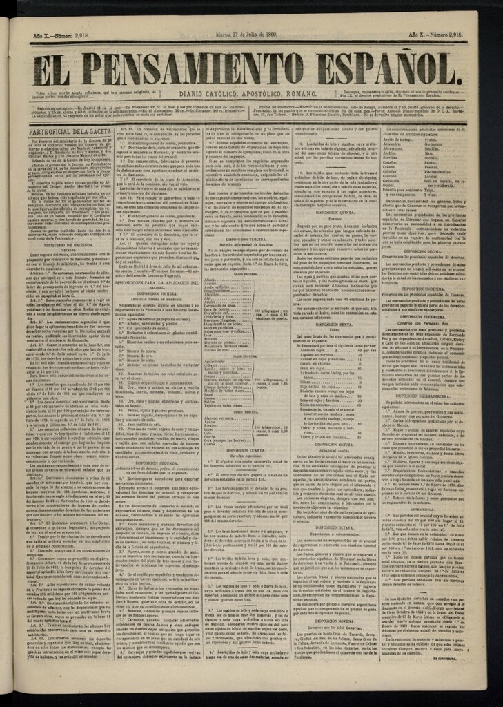Miniatura de El Pensamiento Español del 26 de julio de 1869, nº 2918