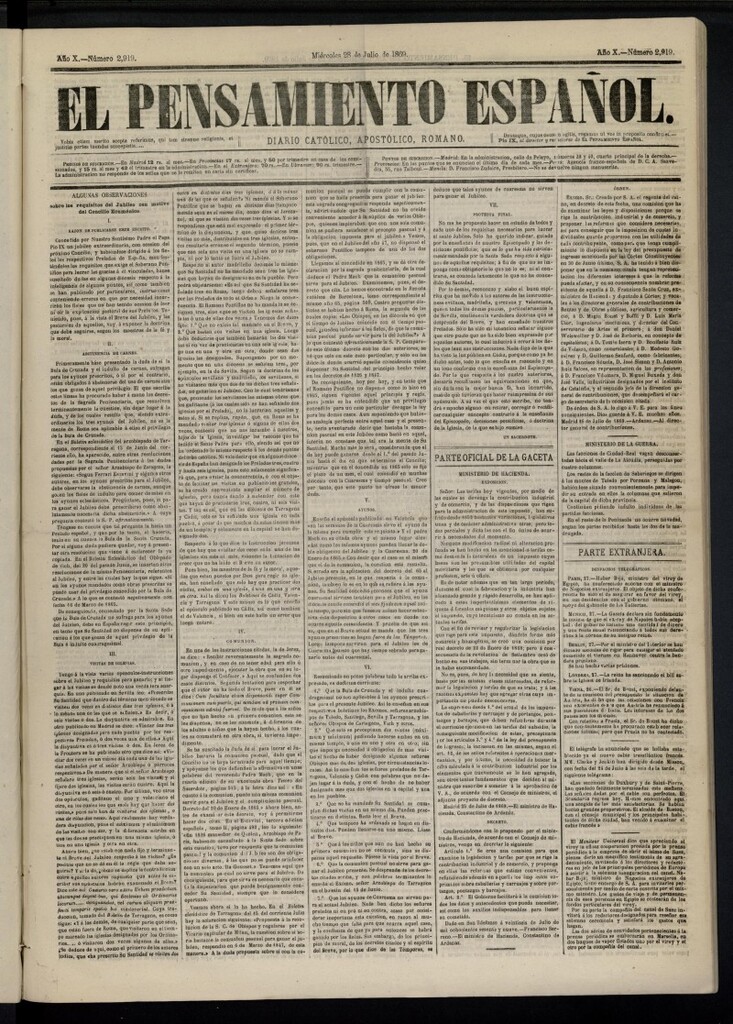 Miniatura de El Pensamiento Español del 27 de julio de 1869, nº 2919