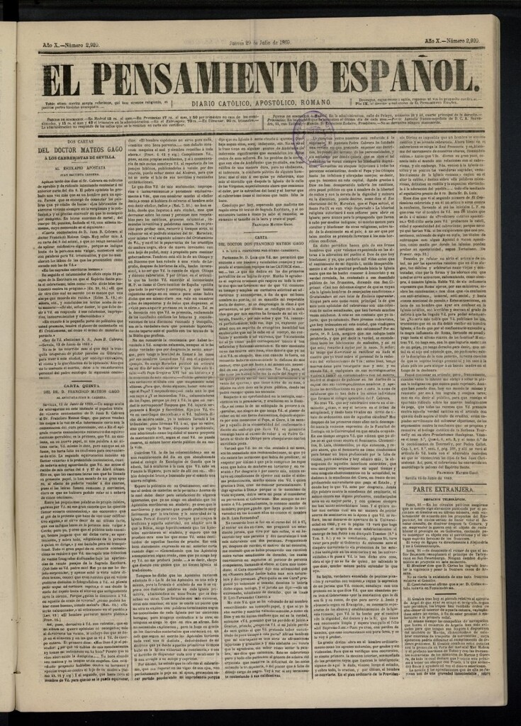 Miniatura de El Pensamiento Español del 28 de julio de 1869, nº 2920