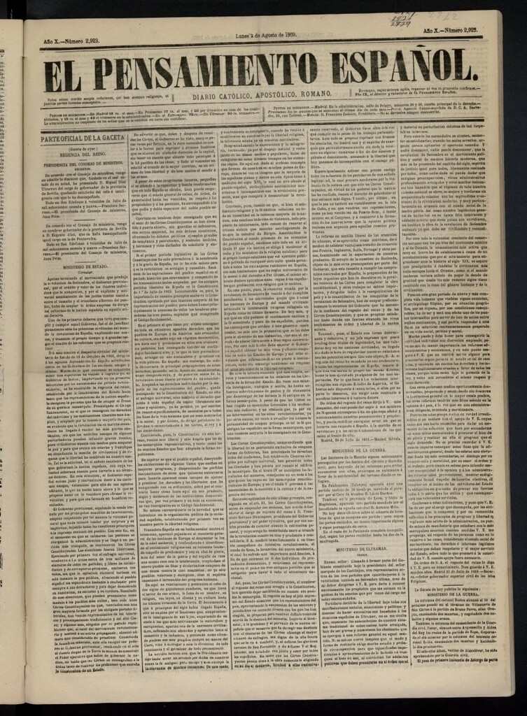 Miniatura de El Pensamiento Español del 2 de agosto de 1869, nº 2923