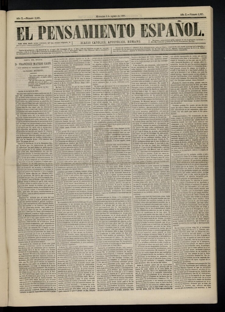 Miniatura de El Pensamiento Español del 4 de agosto de 1869, nº 2925