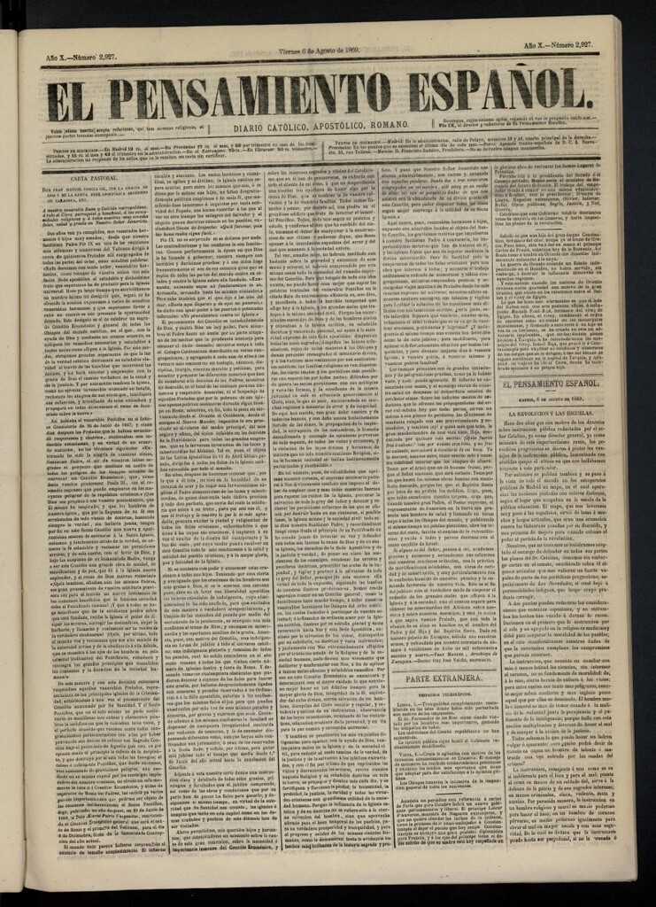 Miniatura de El Pensamiento Español del 6 de agosto de 1869, nº 2927
