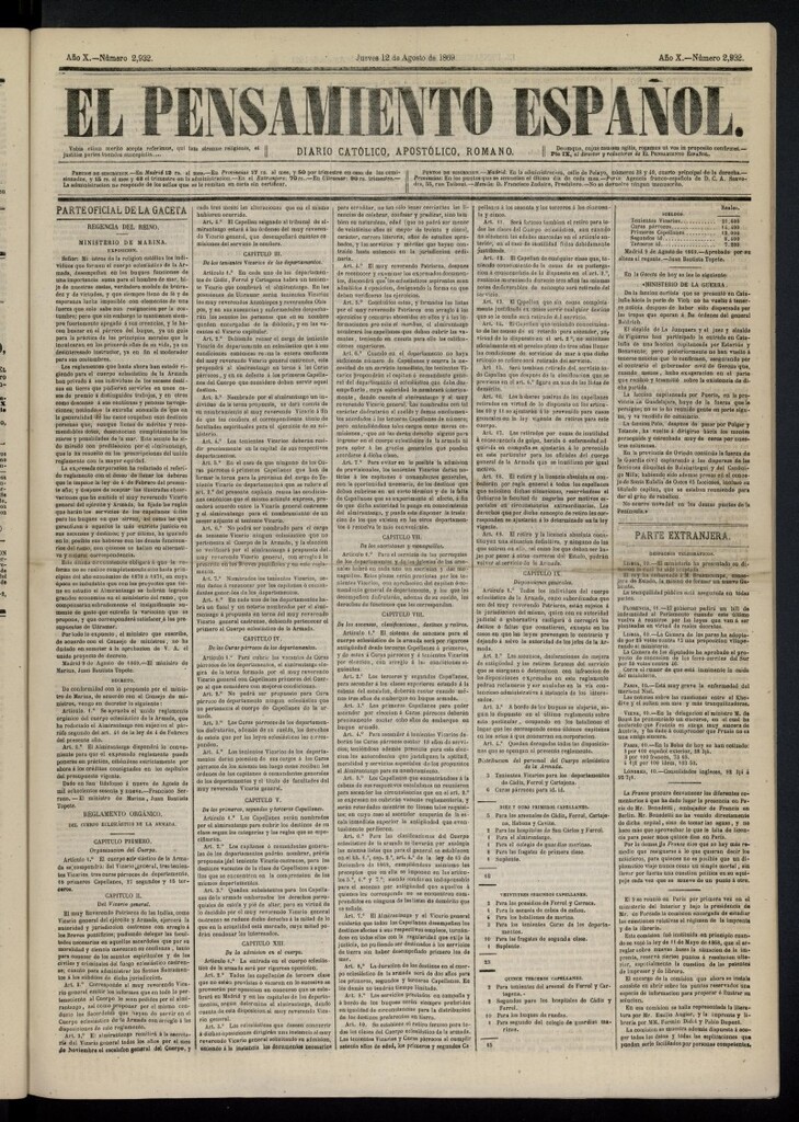Miniatura de El Pensamiento Español del 12 de agosto de 1869, nº 2932