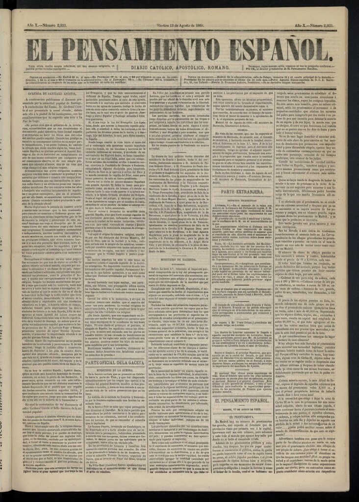 Miniatura de El Pensamiento Español del 13 de agosto de 1869, nº 2933