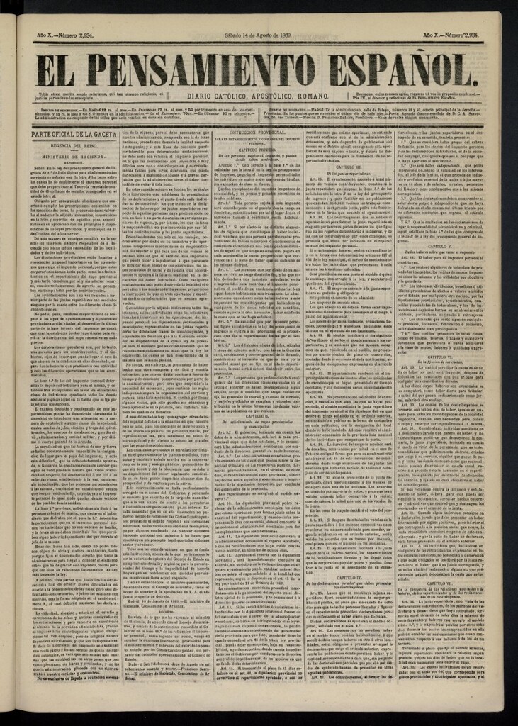 Miniatura de El Pensamiento Español del 14 de agosto de 1869, nº 2934