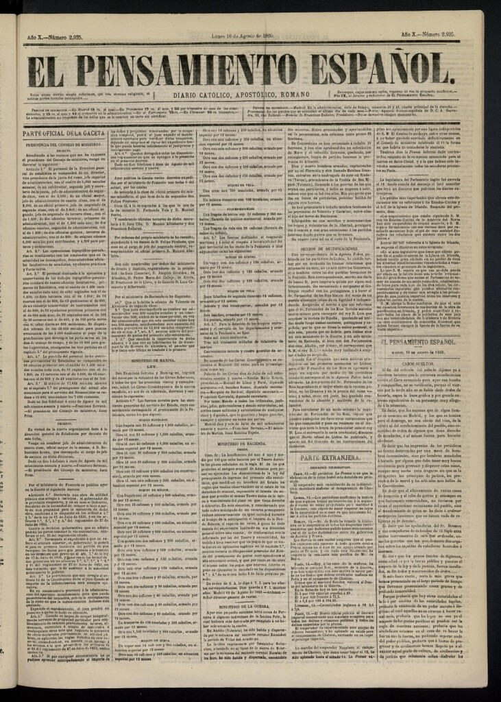 Miniatura de El Pensamiento Español del 16 de agosto de 1869, nº 2935