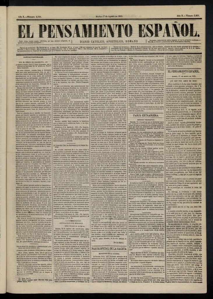 Miniatura de El Pensamiento Español del 17 de agosto de 1869, nº 2936