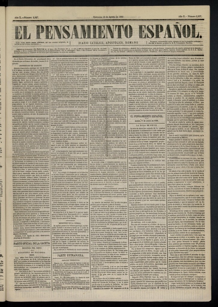 Miniatura de El Pensamiento Español del 18 de agosto de 1869, nº 2937