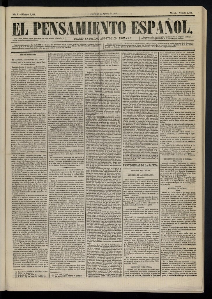 Miniatura de El Pensamiento Español del 19 de agosto de 1869, nº 2938