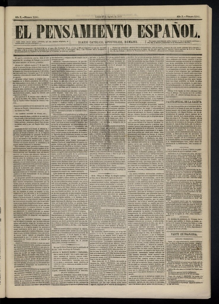 Miniatura de El Pensamiento Español del 23 de agosto de 1869, nº 2941