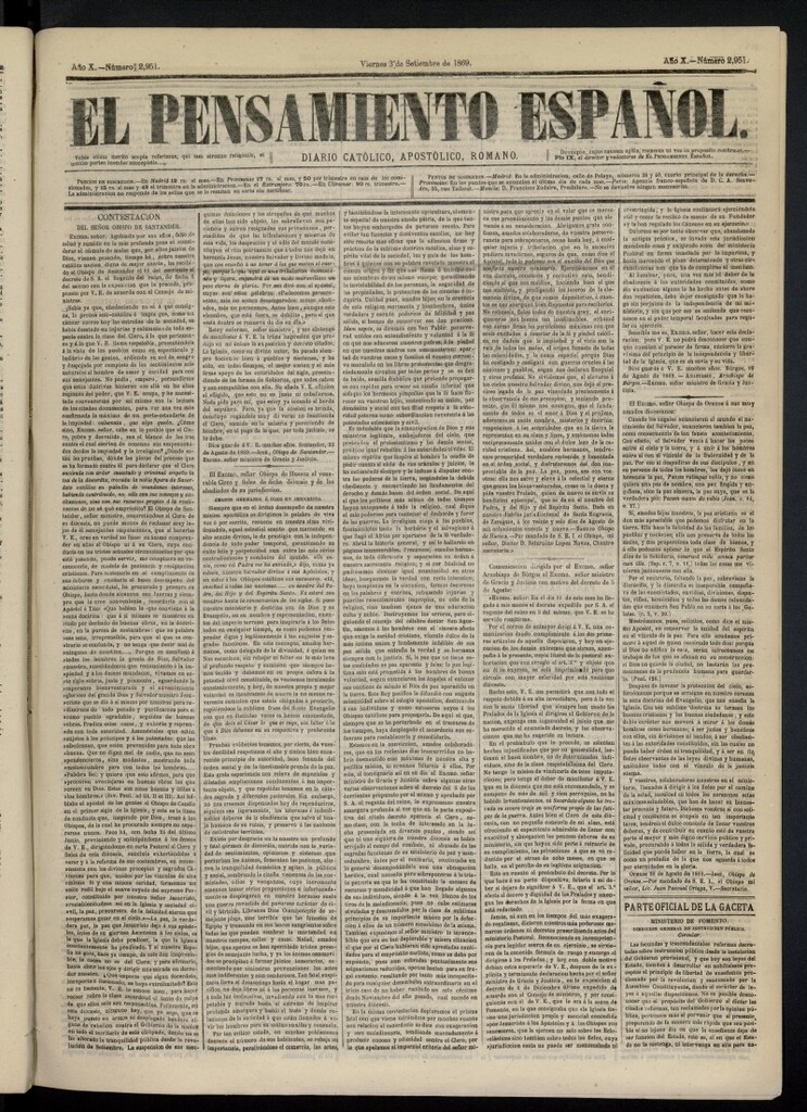 Miniatura de El Pensamiento Español del 3 de septiembre de 1869, nº 2951