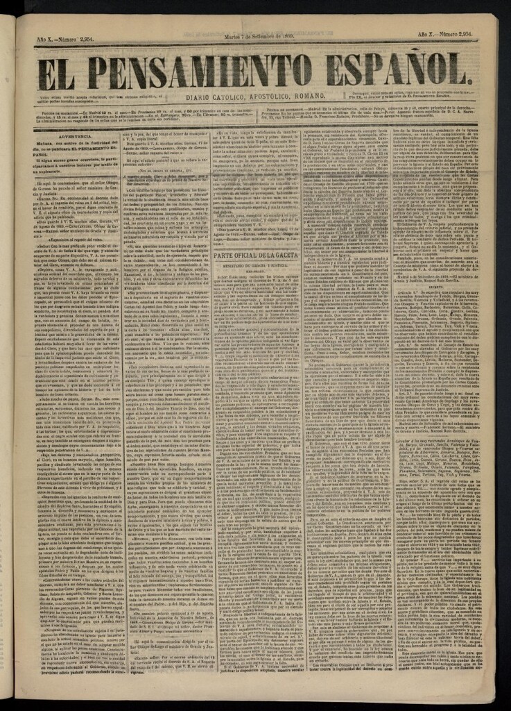 Miniatura de El Pensamiento Español del 7 de septiembre de 1869, nº 2954