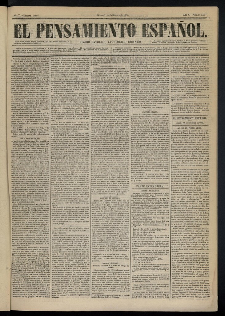 Miniatura de El Pensamiento Español del 11 de septiembre de 1869, nº 2957