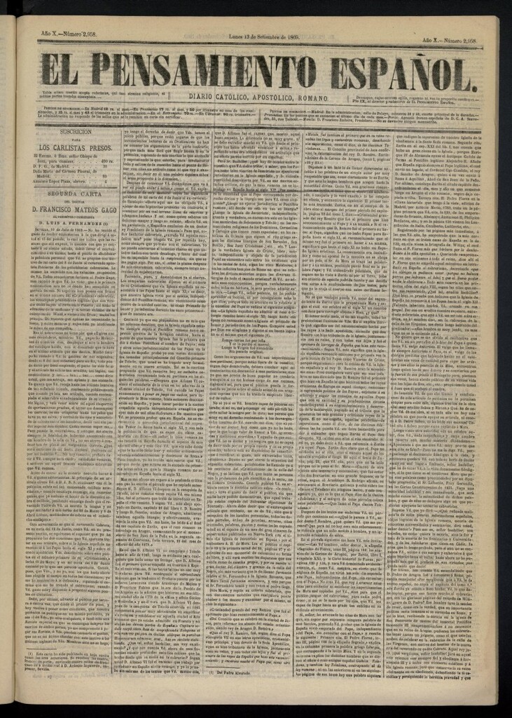 Miniatura de El Pensamiento Español del 13 de septiembre de 1869, nº 2958