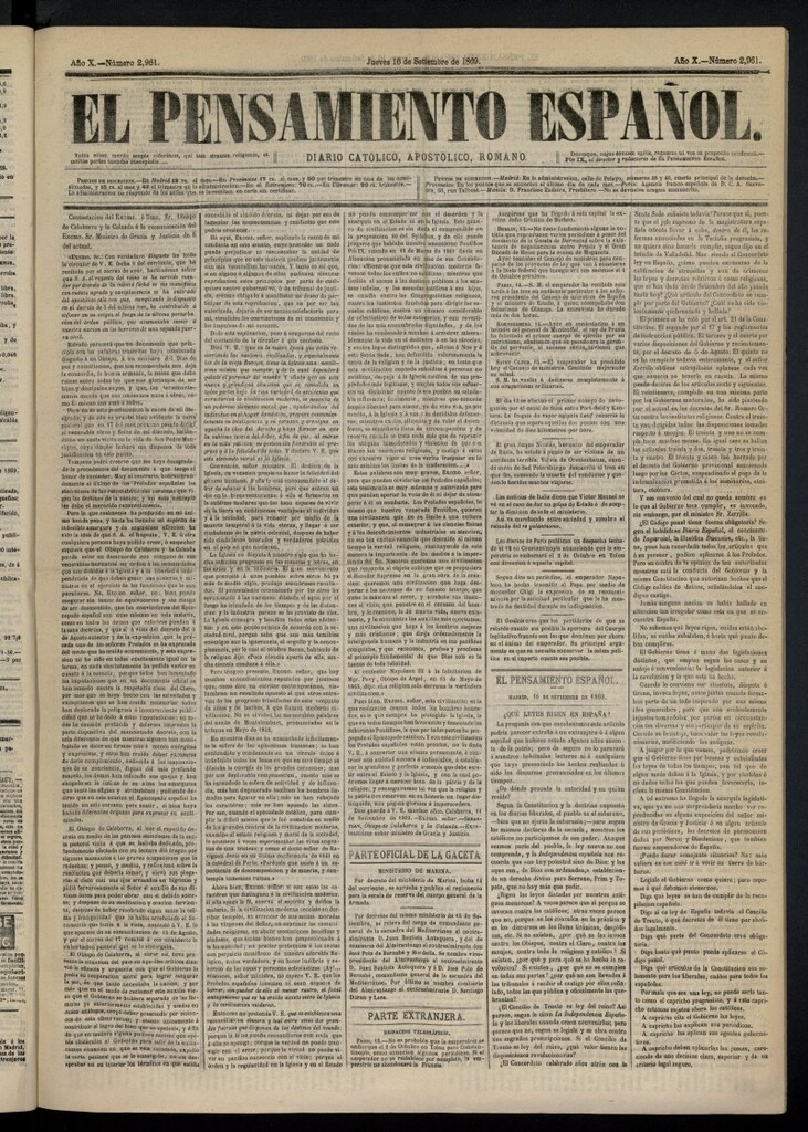 Miniatura de El Pensamiento Español del 16 de septiembre de 1869, nº 2961