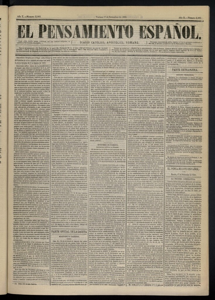 Miniatura de El Pensamiento Español del 17 de septiembre de 1869, nº 2962