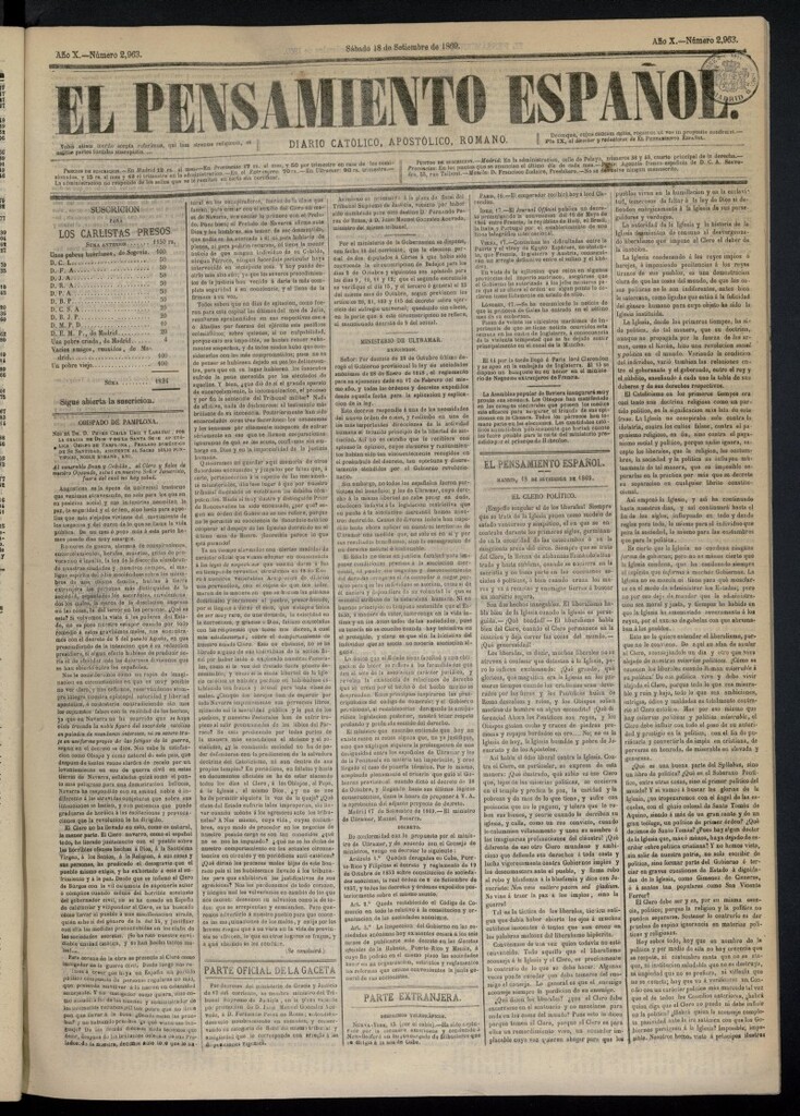 Miniatura de El Pensamiento Español del 18 de septiembre de 1869, nº 2963