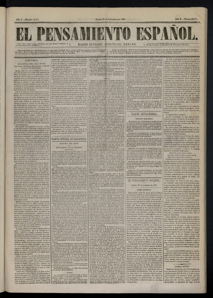Miniatura de El Pensamiento Español del 28 de septiembre de 1869, nº 2971
