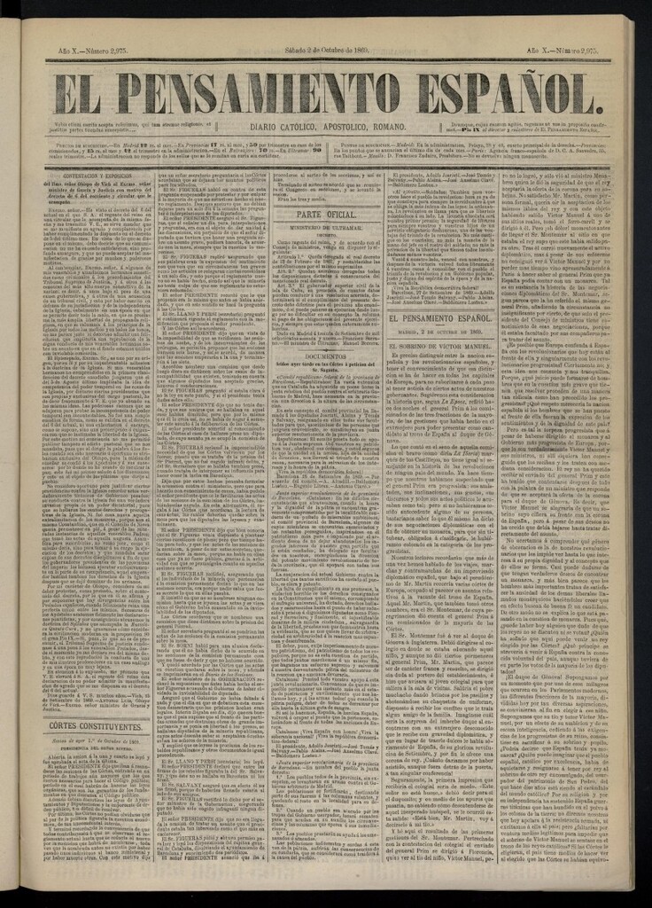 Miniatura de El Pensamiento Español del 2 de octubre de 1869, nº 2975