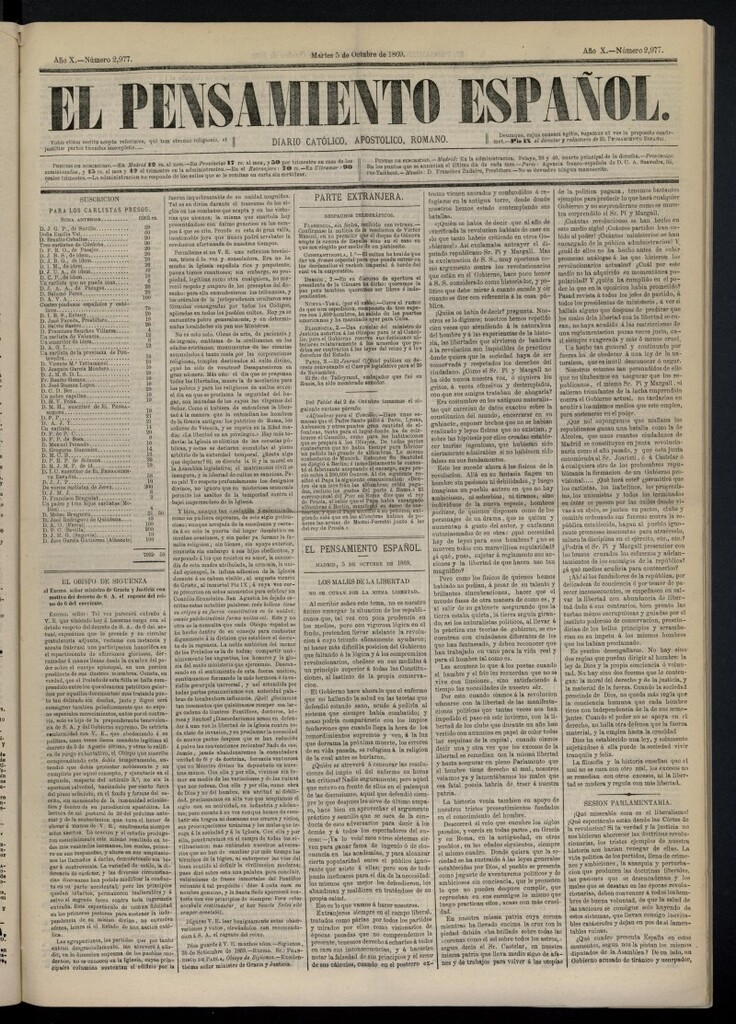 Miniatura de El Pensamiento Español del 5 de octubre de 1869, nº 2977
