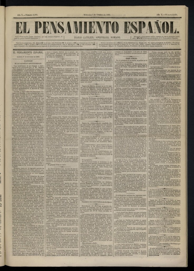 Miniatura de El Pensamiento Español del 6 de octubre de 1869, nº 2978