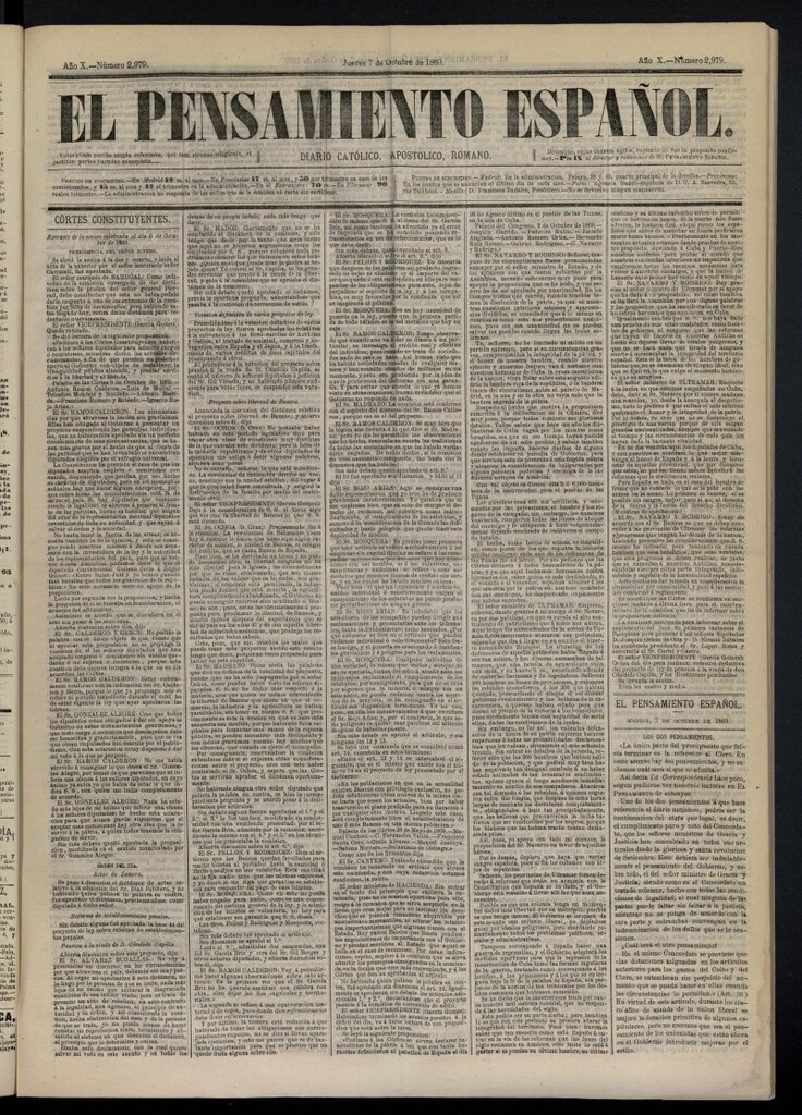 Miniatura de El Pensamiento Español del 7 de octubre de 1869, nº 2979