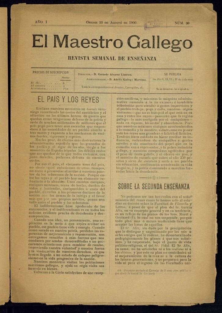 Miniatura de El Maestro Gallego del 23 de agosto de 1900