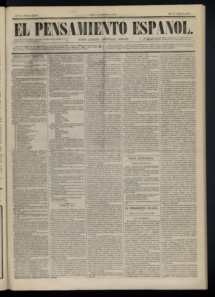 Miniatura de El Pensamiento Español del 11 de octubre de 1869, nº 2982