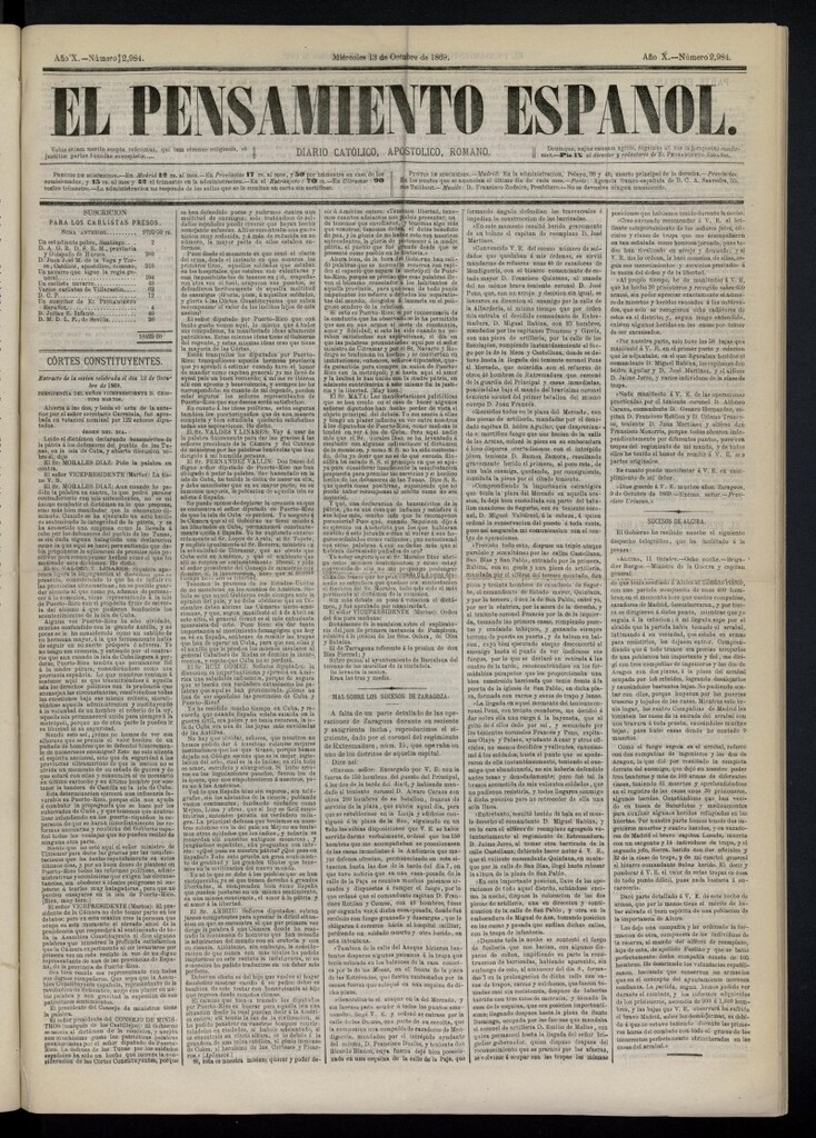 Miniatura de El Pensamiento Español del 13 de octubre de 1869, nº 2984