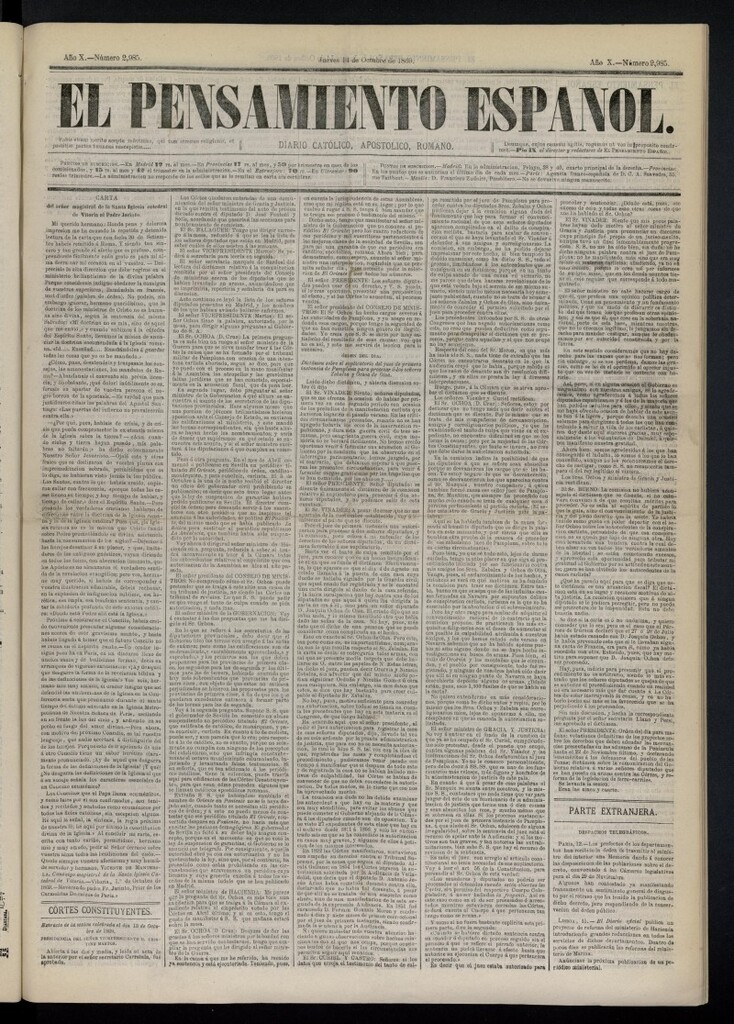Miniatura de El Pensamiento Español del 14 de octubre de 1869, nº 2985