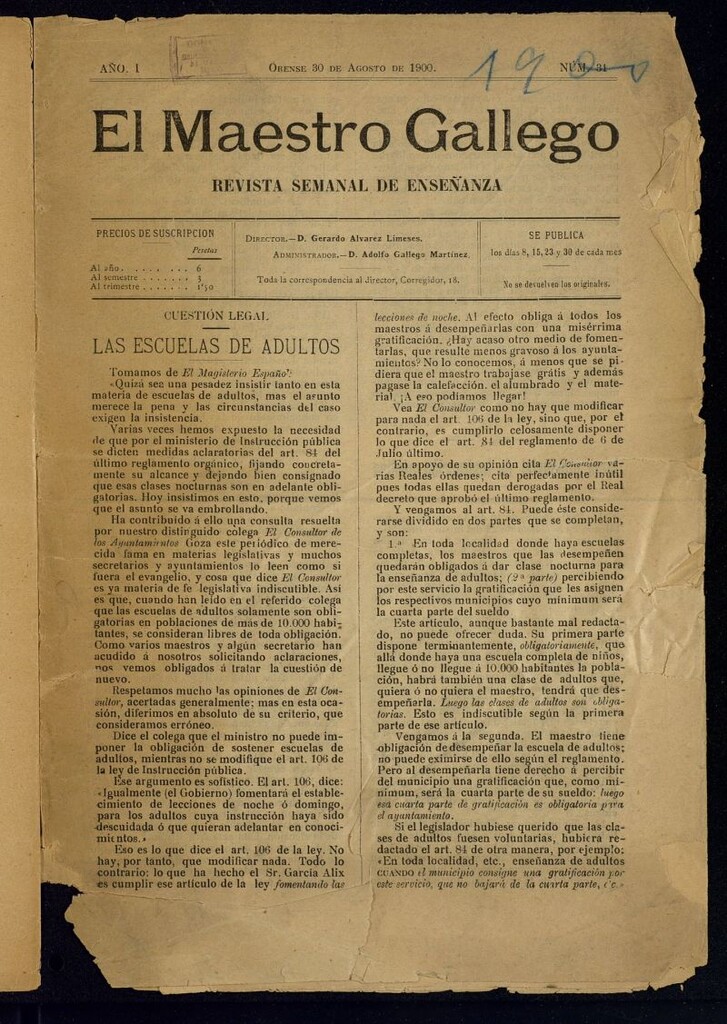 Miniatura de El Maestro Gallego del 30 de agosto de 1900