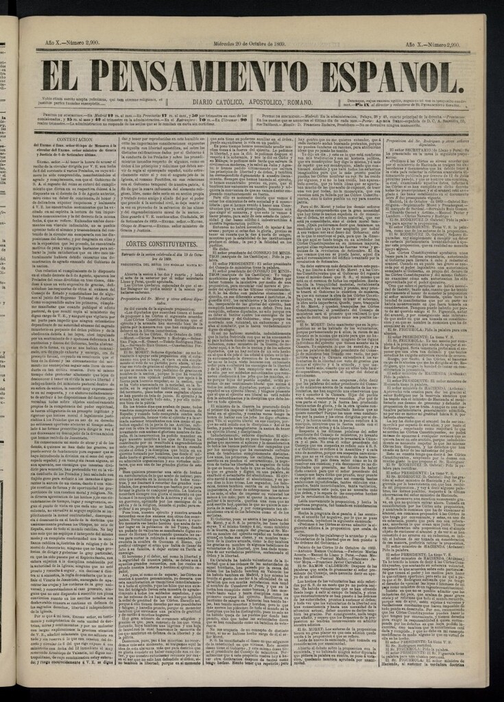 Miniatura de El Pensamiento Español del 20 de octubre de 1869, nº 2990