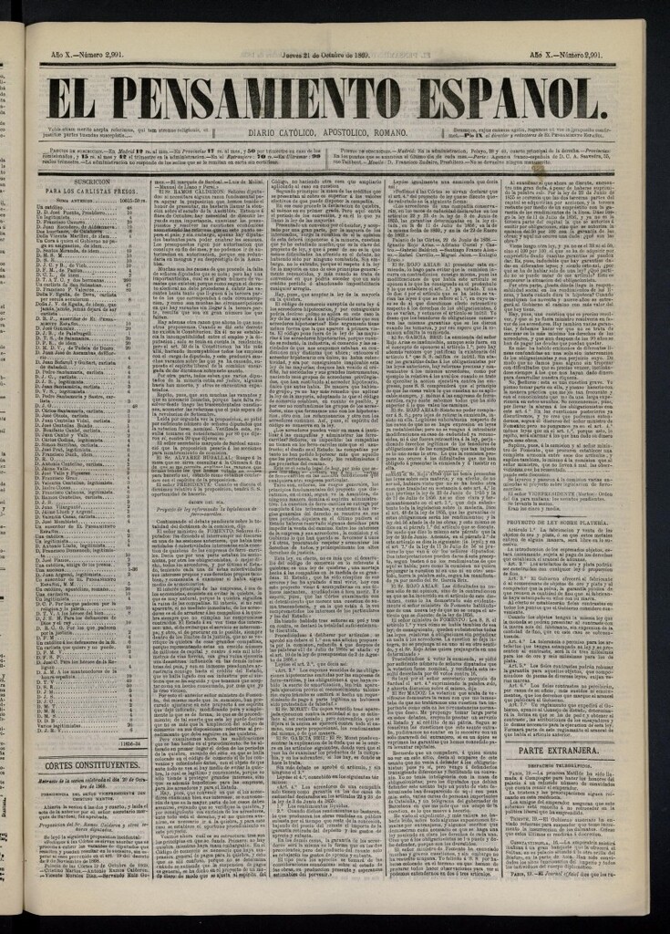 Miniatura de El Pensamiento Español del 21 de octubre de 1869, nº 2991