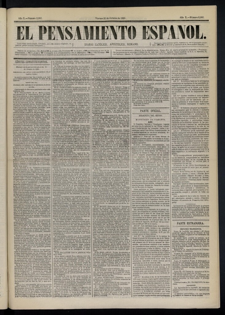 Miniatura de El Pensamiento Español del 22 de octubre de 1869, nº 2992