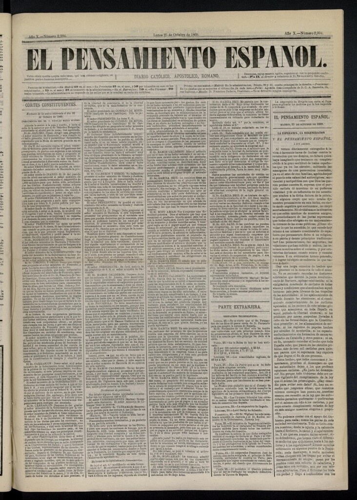 Miniatura de El Pensamiento Español del 25 de octubre de 1869, nº 2994
