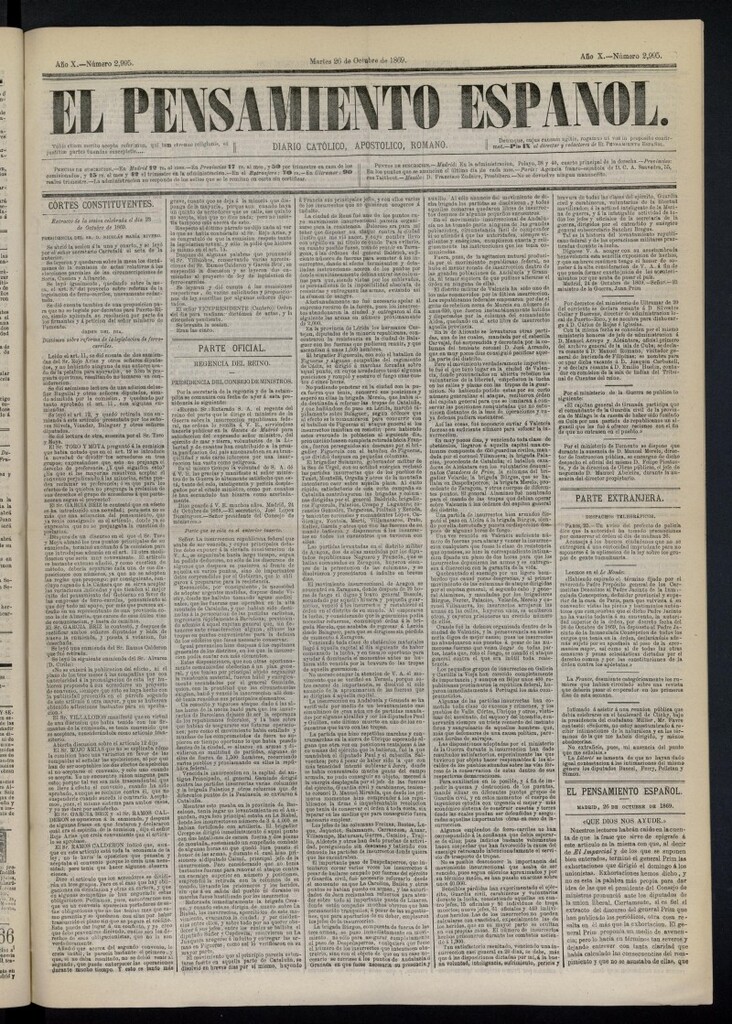 Miniatura de El Pensamiento Español del 26 de octubre de 1869,nº 2995