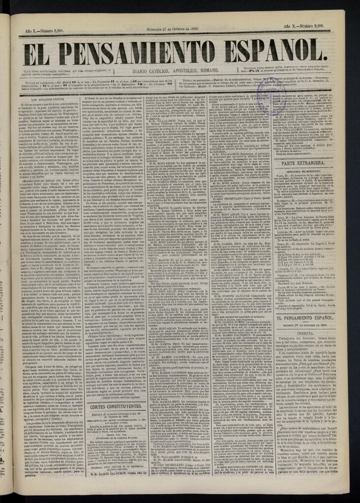 Miniatura de El Pensamiento Español del 27 de octubre de 1869, nº 2996