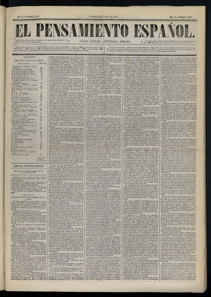 Miniatura de El Pensamiento Español del 29 de octubre de 1869, nº 2998