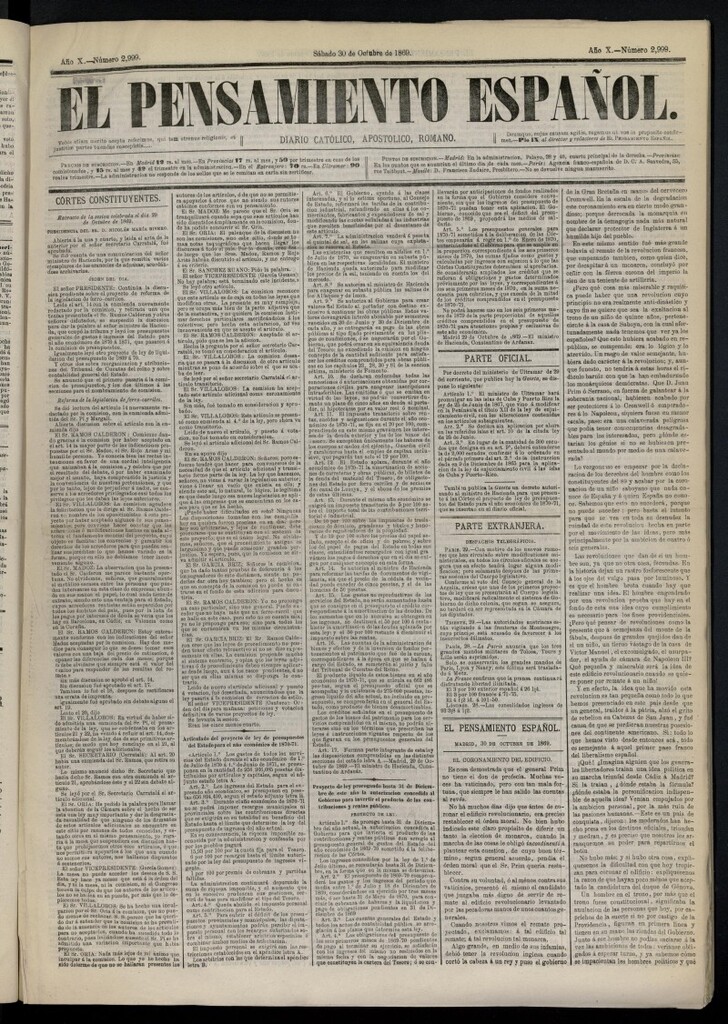 Miniatura de El Pensamiento Español del 30 de octubre de 1869, nº 2999