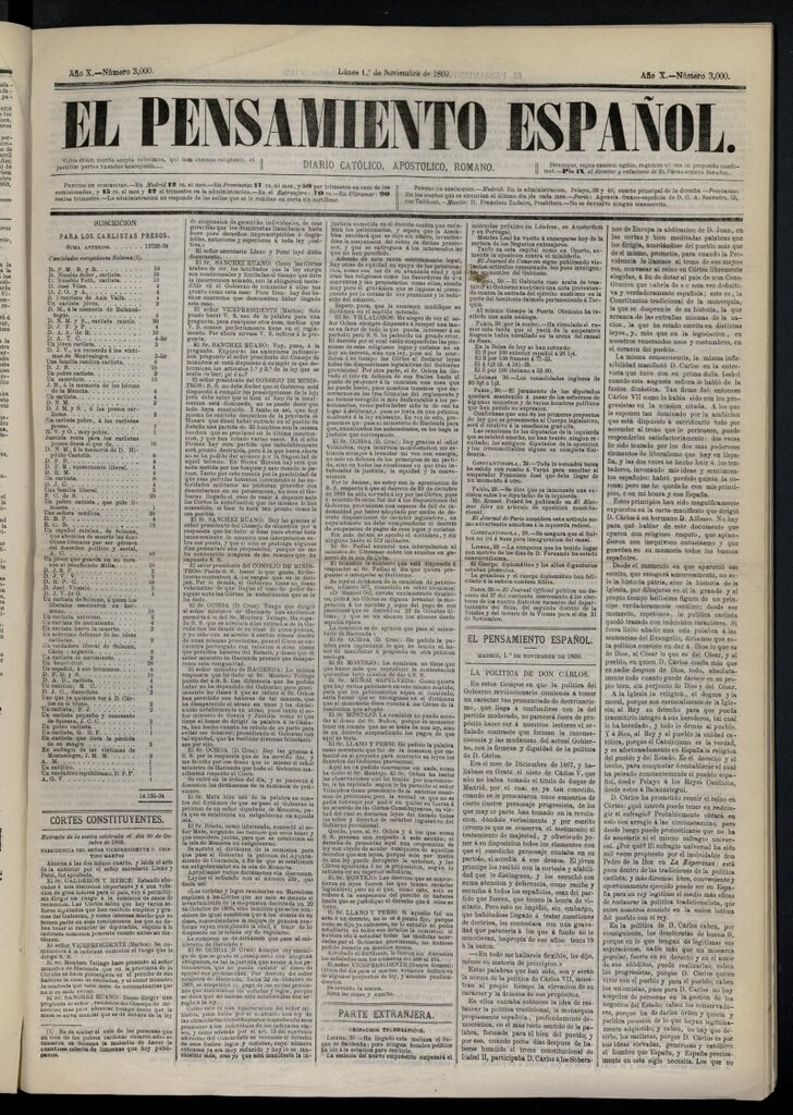 Miniatura de El Pensamiento Español del 1 de noviembre de 1869,nº 3000