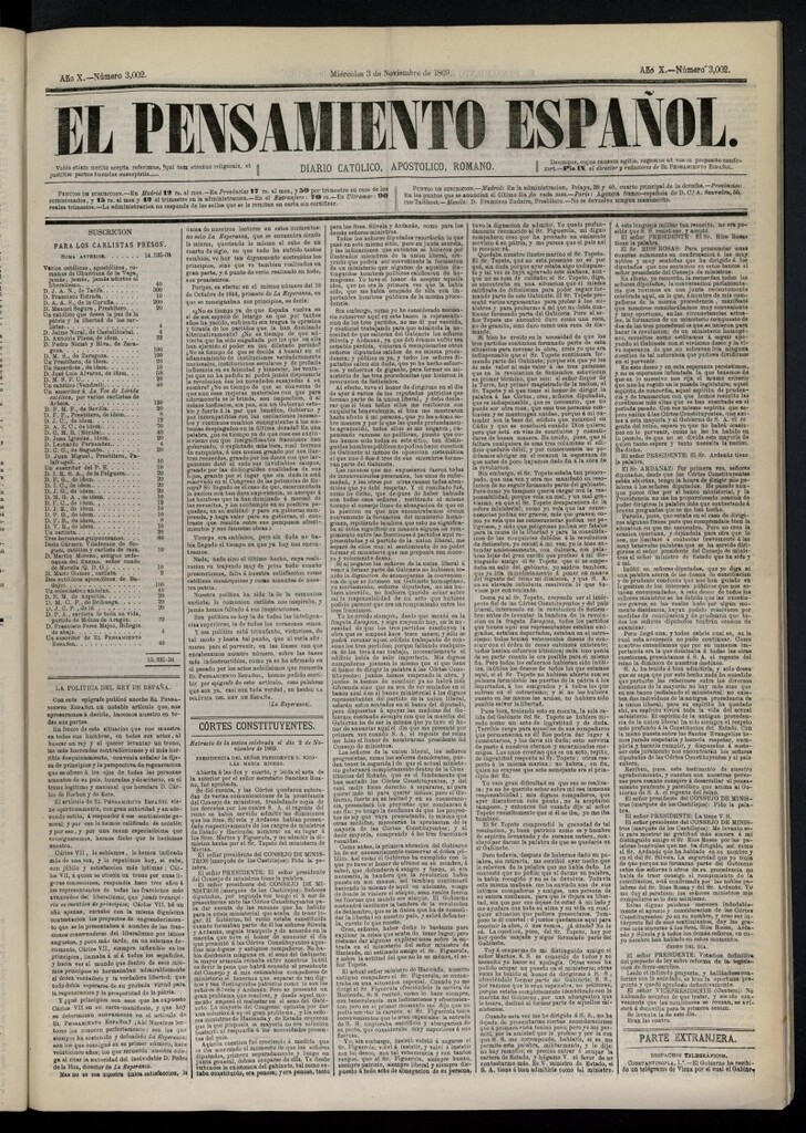 Miniatura de El Pensamiento Español del 3 de noviembre de 1869, nº 3002