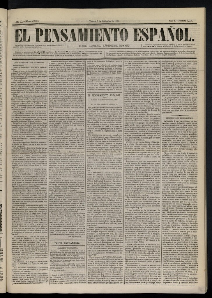 Miniatura de El Pensamiento Español del 5 de noviembre de 1869, nº 3004