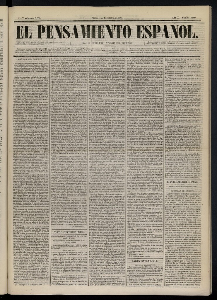 Miniatura de El Pensamiento Español del 11 de noviembre de 1869, nº 3009