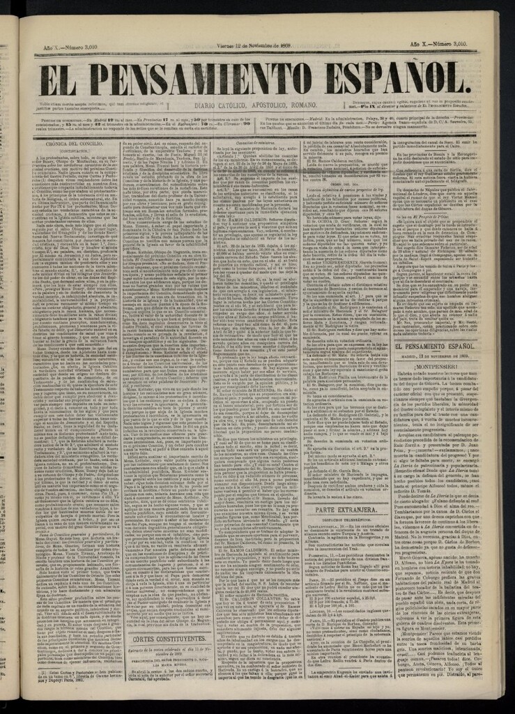 Miniatura de El Pensamiento Español del 12 de noviembre de 1869, nº 3010