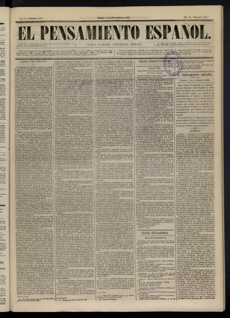 Miniatura de El Pensamiento Español del 13 de noviembre de 1869, nº 3011